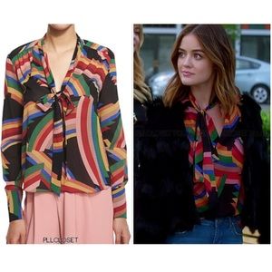 Alice + Olivia “Aisha” rainbow tie neck blouse M